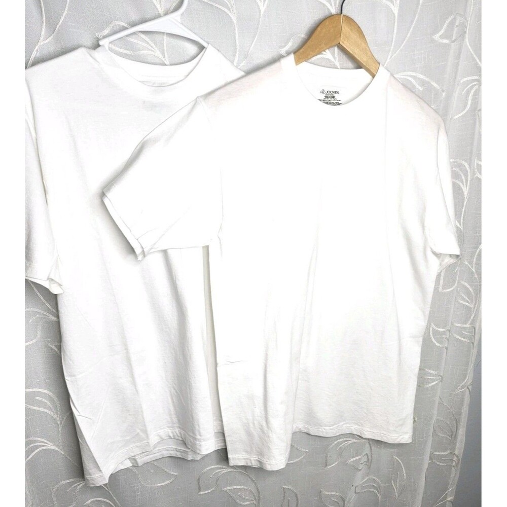 Vintage Jockey Plain White Tee Shirt Men Large Single Stitch set of 2
